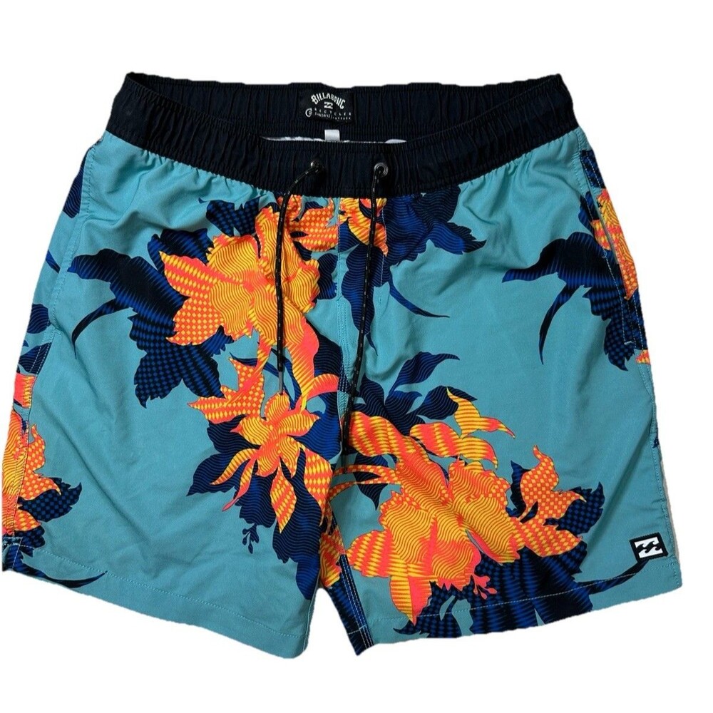 Billabong Mens Recycler Sundays Layback Floral Board Shorts Aqua Blue Size M